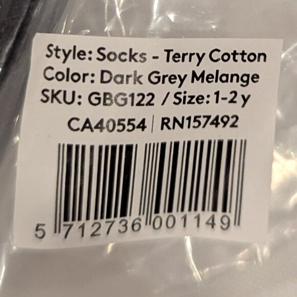 NWT GoBabyGo Non-Slip Rubber Grip Tall Socks (Dark Gray, Organic Cotton Terry) - Picture 5 of 8